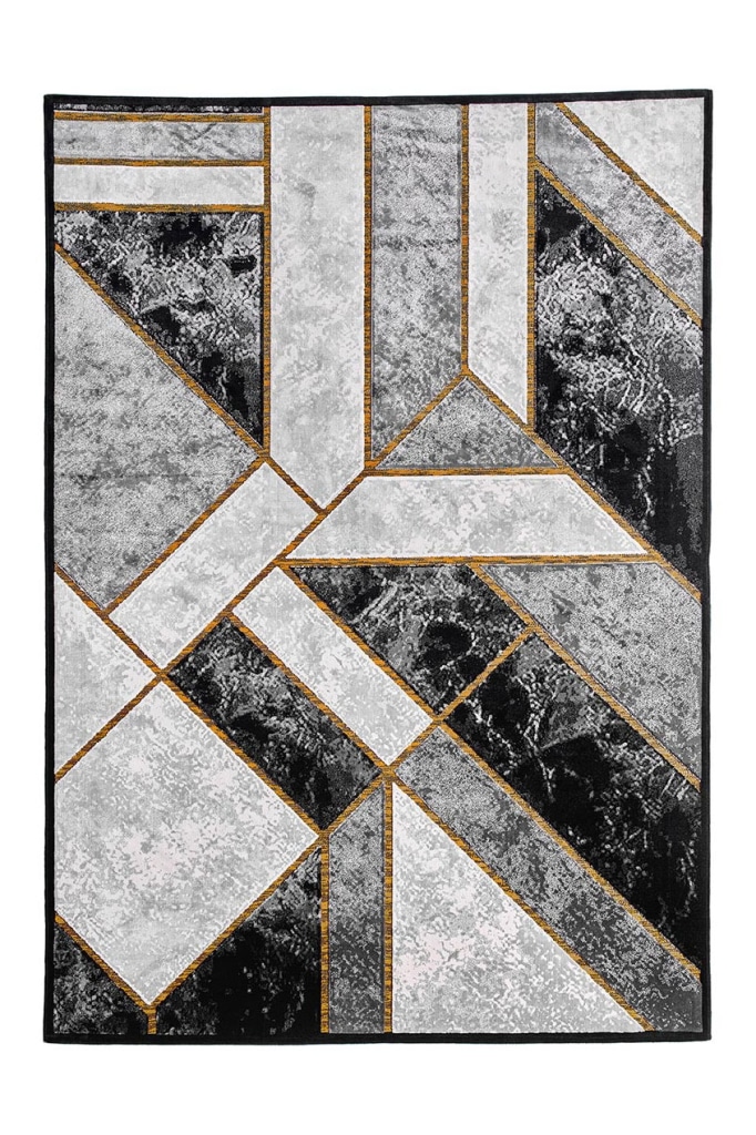 Gabrielle rug – grey marbling and interlacing golden lines