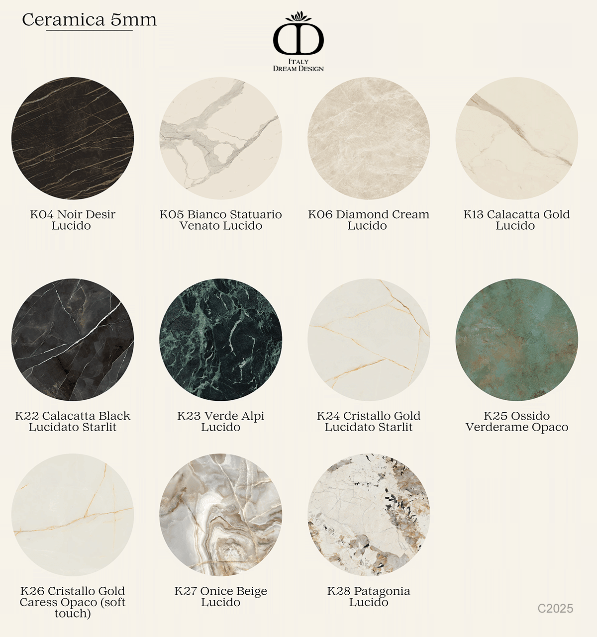 Palette de finitions céramiques pour personnaliser plateaux de table et tables basses - Italy Dream Design