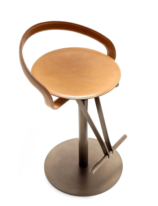 Cayman steel and leather bar stool