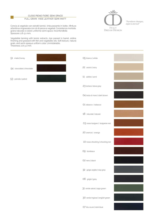 Hide leather colour palette