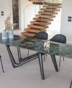 Edge extendable table in ceramic "Verde Alpi"