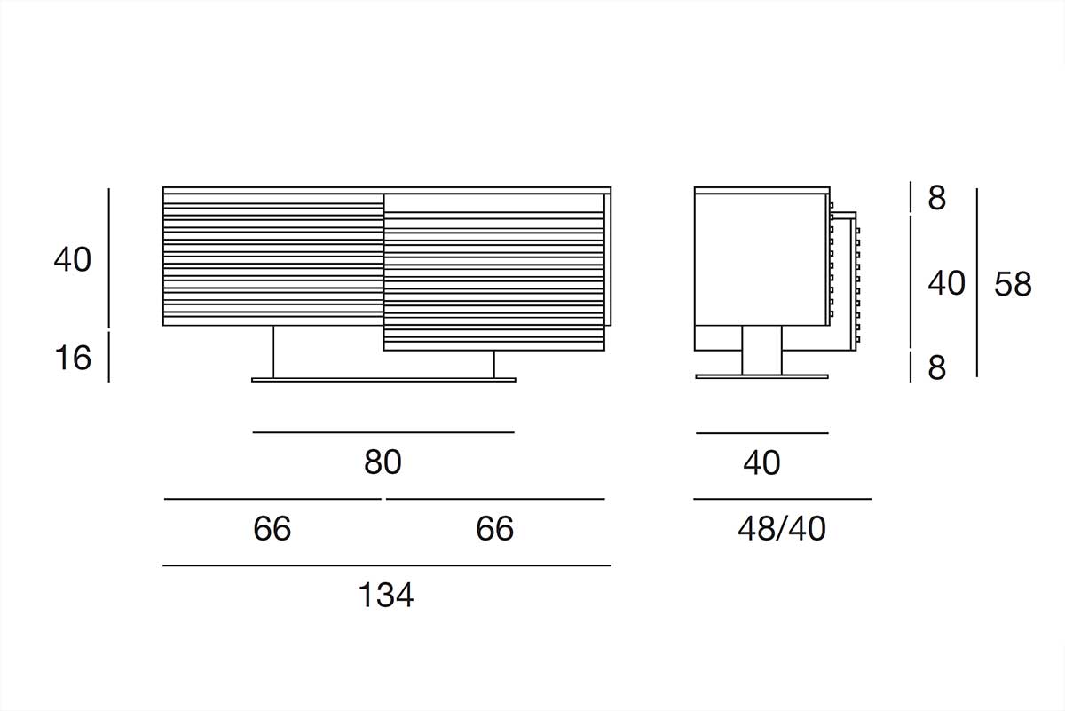 Modern walnut TV cabinet - dimensions scheme
