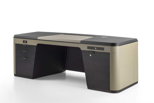 Flavio executive desk in Canaletta walnut stained wenge and leather