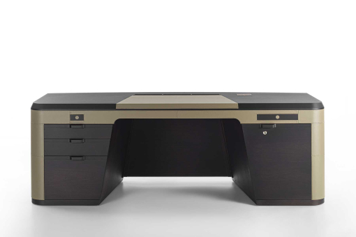 Flavio executive desk in Canaletta walnut stained wenge and leather