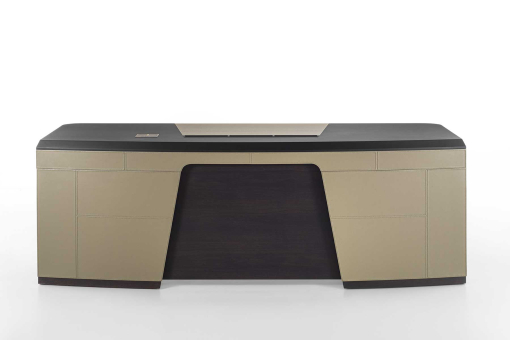 Flavio executive desk in Canaletta walnut stained wenge and leather