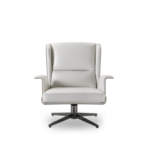 Fauteuil lounge Garbo en cuir blanc et palissandre