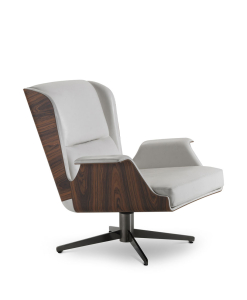 Garbo lounge chair in white leather and rosewood