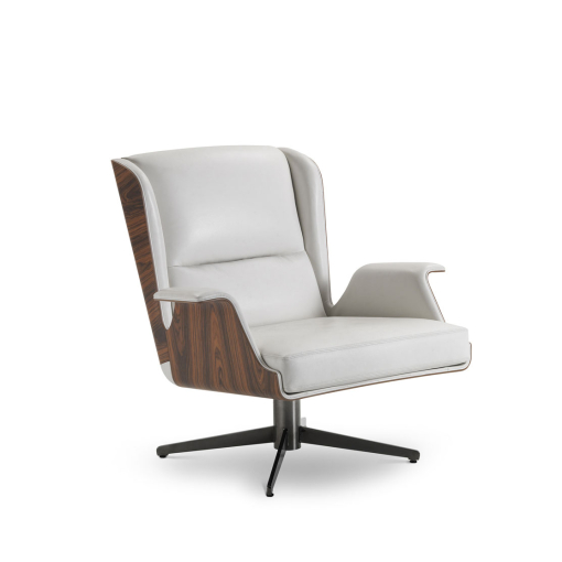 Fauteuil lounge Garbo en cuir blanc et palissandre