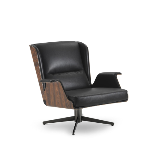 Garbo lounge chair in black leather and rosewood