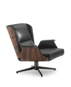 Fauteuil lounge Garbo en cuir noir et palissandre