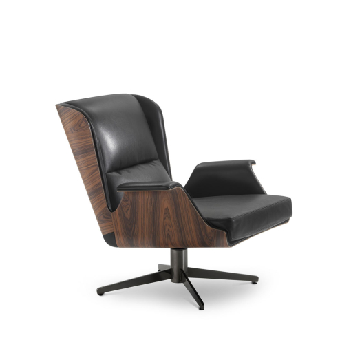 Garbo lounge chair in black leather and rosewood