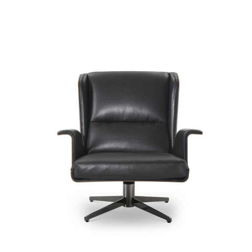 Garbo lounge chair in black leather and rosewood