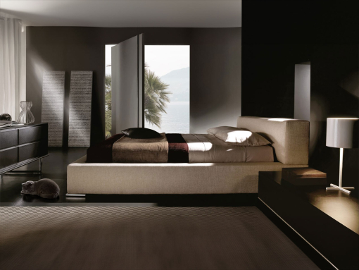 Keen bed with fabric covering. Design Mauro Lipparini. Made in Italy