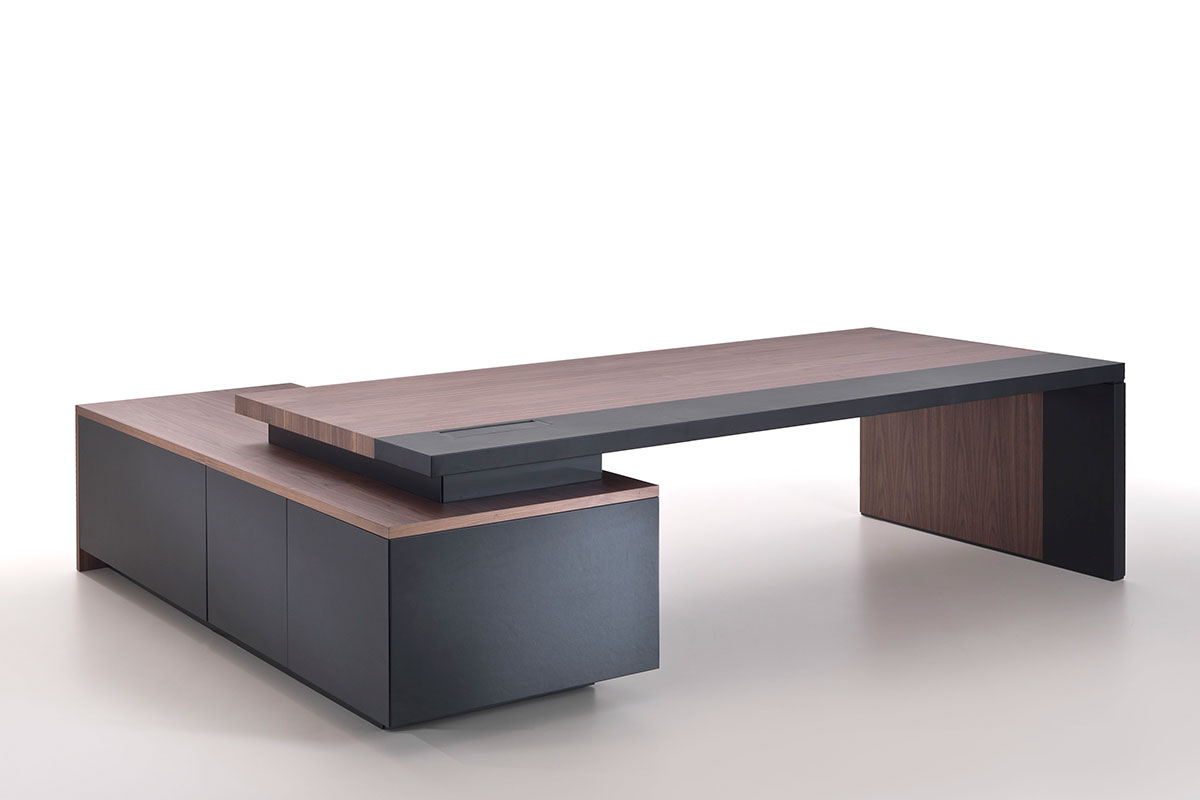 Kefa Executive Desk In Walnut And Black Leather Online Shopping