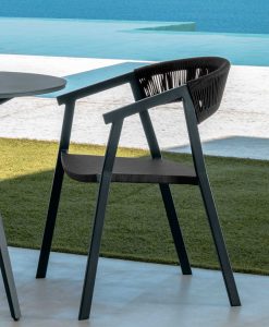 Charcoal grey and black are the dark colours of this beautiful outdoor armchair perfect for a dining table. Luxurious furniture with home delivery.