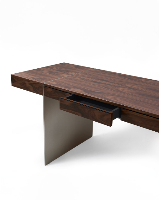 Milano writing desk, rosewood top, steel legs. Home office of excellence.