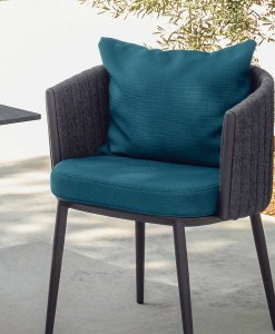 Shop online for high quality outdoor furniture. This luxurious blue dining chair has padded seat and backrest. Free home shipping.
