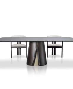 Barrel-shaped dining table in canaletto walnut – Design by Roberto Delfinetti