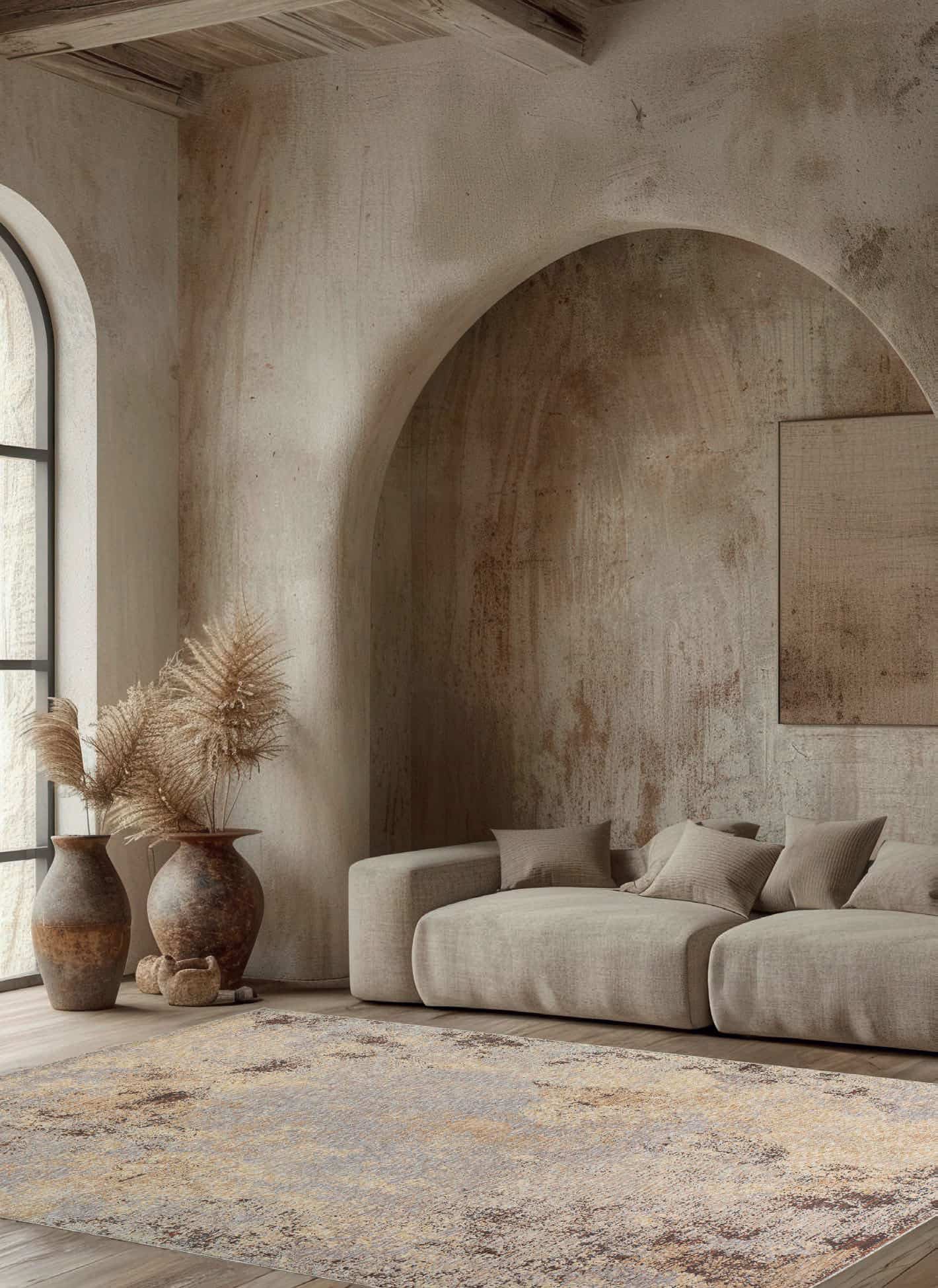 Tappeto rettangolare Elixir 50/RD9 J beige sabbia con motivo a macchie