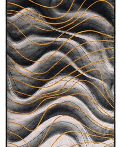 Tappeto rettangolare Gabrielle in sfumature di grigio con onde effetto 3D e curve giallo-arancione