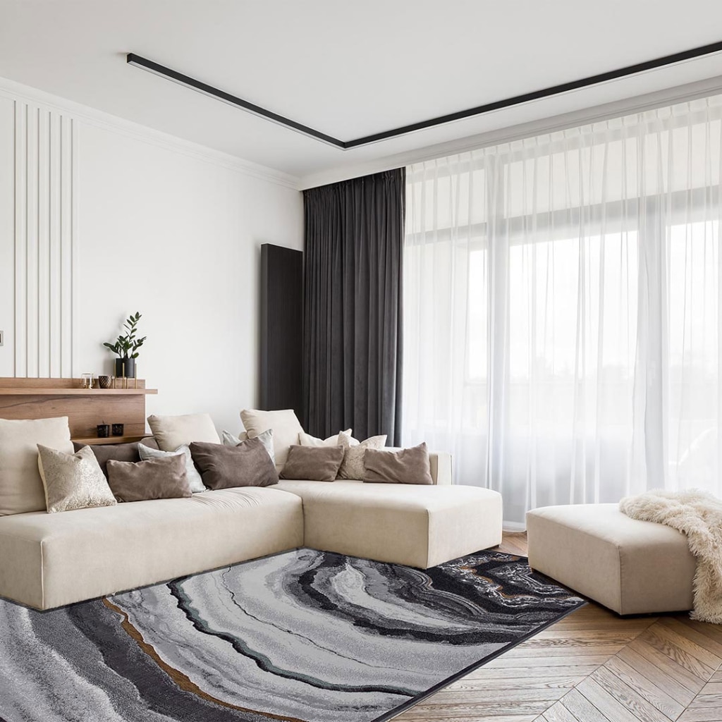 Tappeto Gabrielle - linee naturali grigio e oro