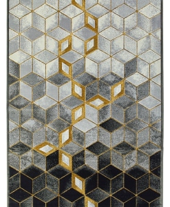 Tappeto Gabrielle 755X/Q13 - motivo cubi, sfumature di grigio e contrasto oro