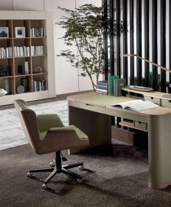 Personal desk, design by Umberto Asnago. Canaletto walnut wood and leather. Drawers and object holders. Exclusive and luxurious furnishings. Free delivery.