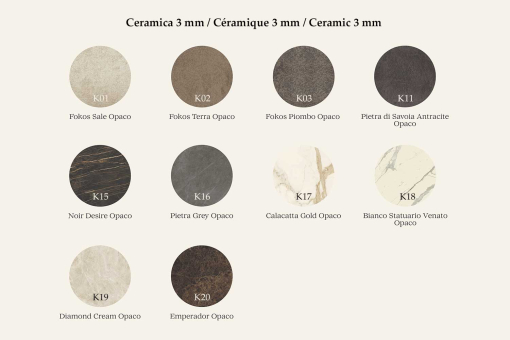 Palette available finishes ceramic 3 mm