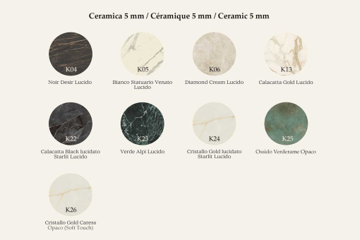 Palette available finishes ceramic 5 mm