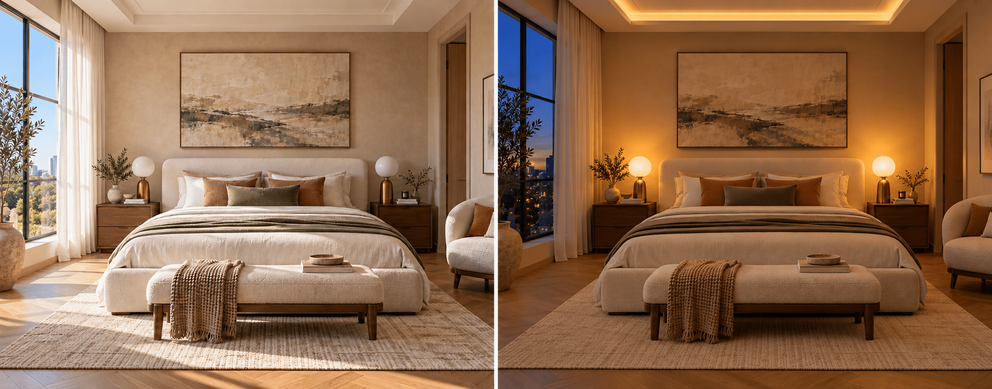 Colours and materials may appear different in natural daylight and under evening lighting.