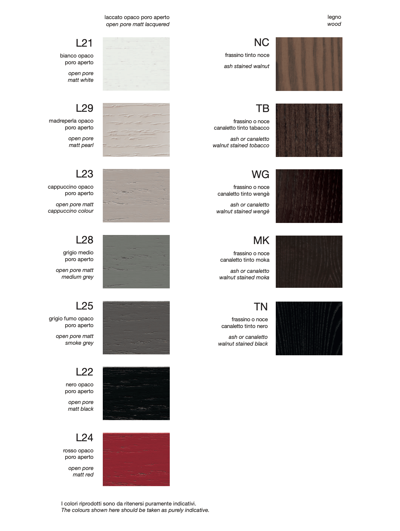 Wood finishes available for the frame.