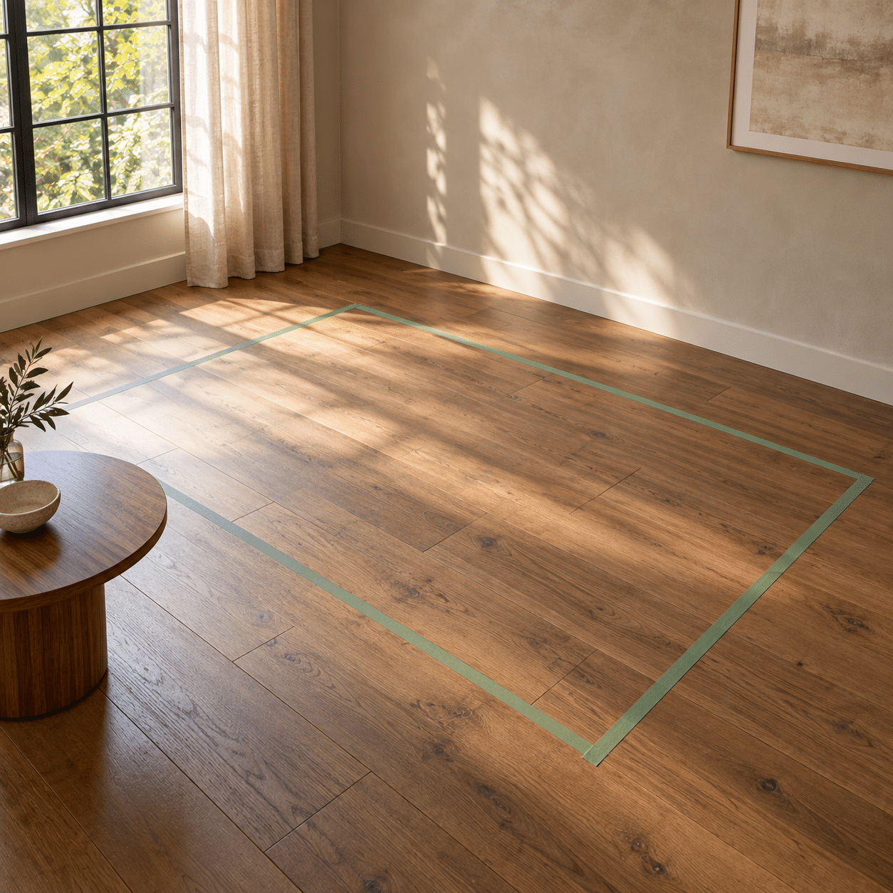 Marking the outline on the floor makes it possible to appreciate the true footprint before purchasing.