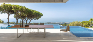 Outdoor furniture with light lines for a very bright terrace