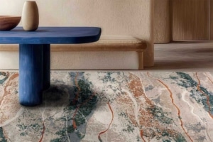 Tappeto contemporaneo di design utilizzato in una sala da pranzo elegante con arredi di lusso